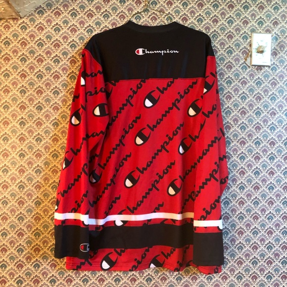 Champion Script Logo Print Hockey Jersey in Red - Picture 2 of 4